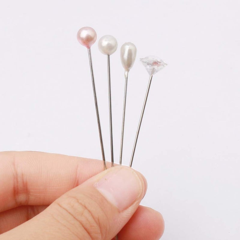 Pimoys 400 Pcs Bouquet Pins Flower Pin, 4 Styles Boutonniere Pins Pearl Crystal Head Corsage Pin for Dressmaking Jewelry Flower Decoration - Image 3